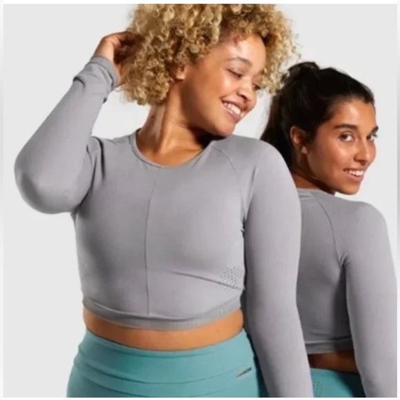 NWTs Gymshark/Whitney Simmons | Grey Cropped Long Sleeve V1 Athletic Top Medium - Picture 1 of 10